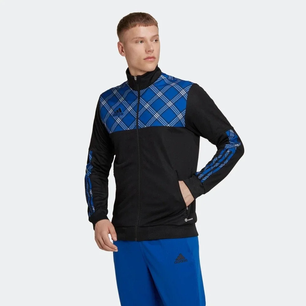 NWT adidas Tiro Track Jacket Full Zip Royal Blue/Black Checkered Mens Size Small
